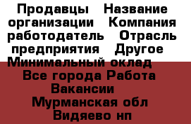Продавцы › Название организации ­ Компания-работодатель › Отрасль предприятия ­ Другое › Минимальный оклад ­ 1 - Все города Работа » Вакансии   . Мурманская обл.,Видяево нп